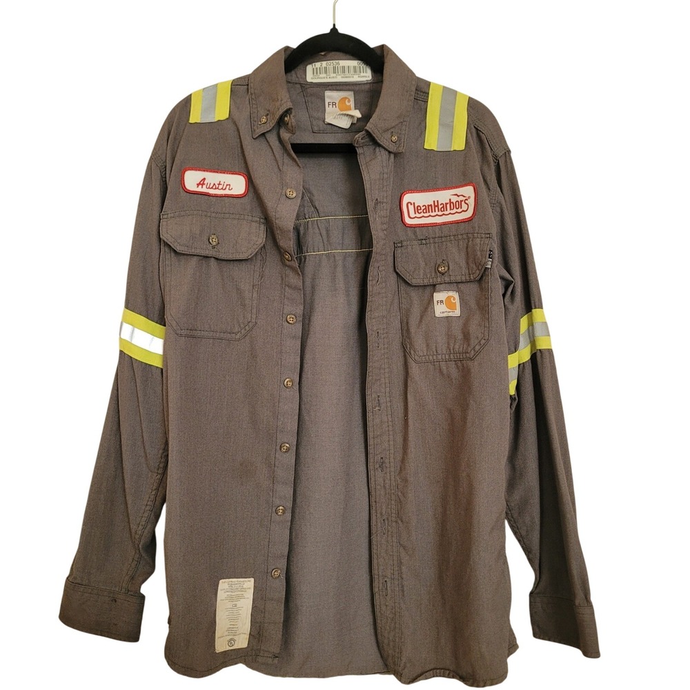 Carhartt FR Mens Small Gray Flame Resistant Reflective Work Shirt Industrial